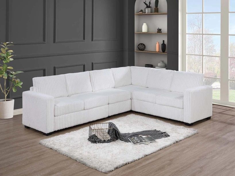 Brand New White Corduroy Sectional Sofa