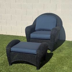 Patio Lounge Chair with Matching Ottoman – Wicker/Rattan Style