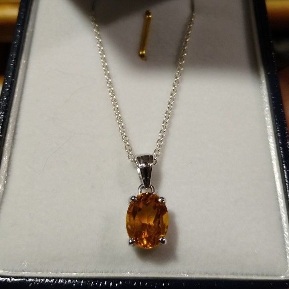 Beautiful New 14k Solid White Gold Genuine Citrine Valentine's Day Necklace! π