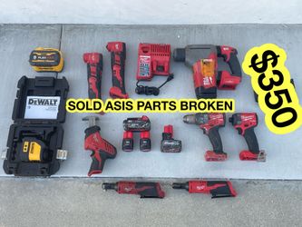 Lot of Milwaukee dewalt laser sds battery m18 fuel tools Asis parts fix repair broken damage