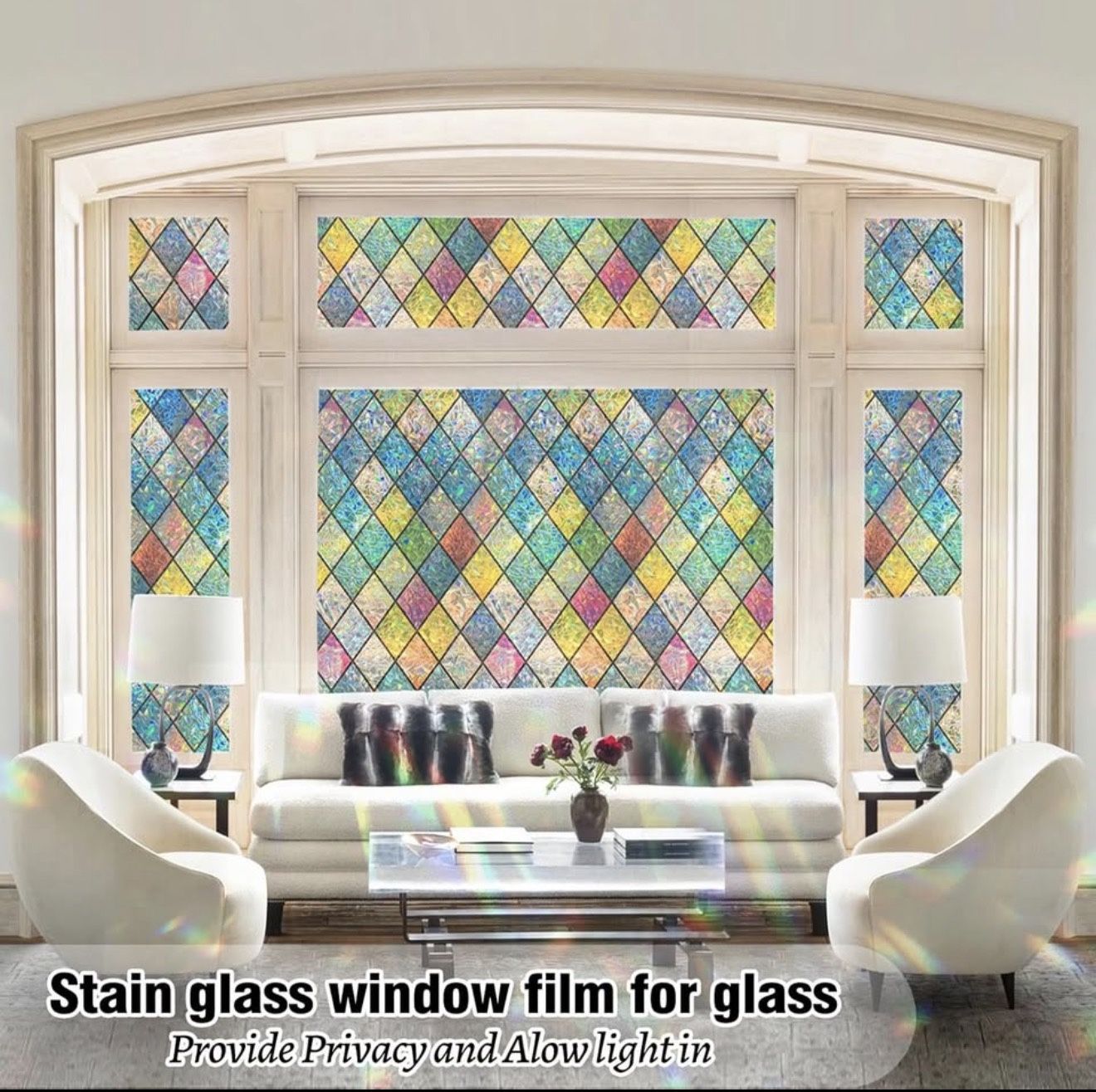 QHY Sunshine Colorful Rainbow Stained Glass Window Film Non-Adhesive Window Privacy Film