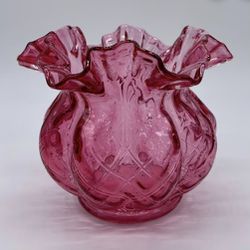 Fenton Diamond Optic Pink Flower Vase 1940s

