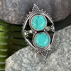 Santa Rosa Turquoise Silver Ring Sz 8