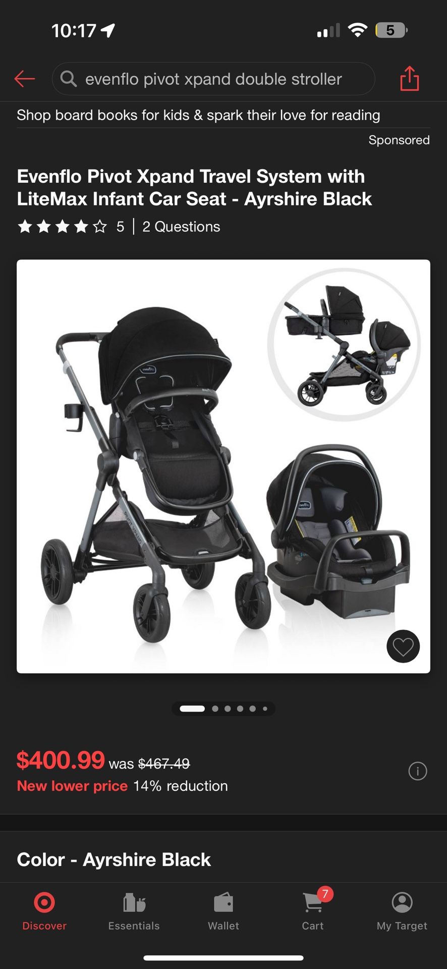 Evenflo Pivot Xpand Double Stroller With Car seat