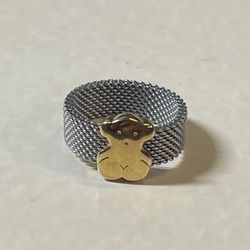 Tous ring size 7 solid 18 k gold and steel