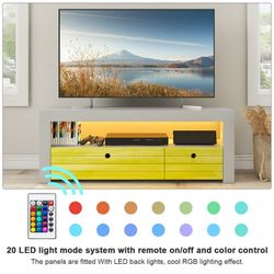 47.2 Mid Century Modern TV Stand LED Entertainment Center for TVs up to 55'' TV Cabinet Media Console Table 2 Drawer Storage Open Shelves