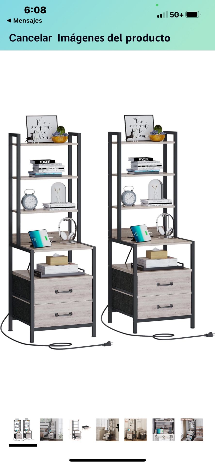 49.6" Tall Nightstand Set of 2 with Charging Station, 