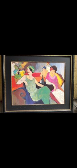 Large signed Itzchak Tarkay “In the lounge “ custom framed Art painting
