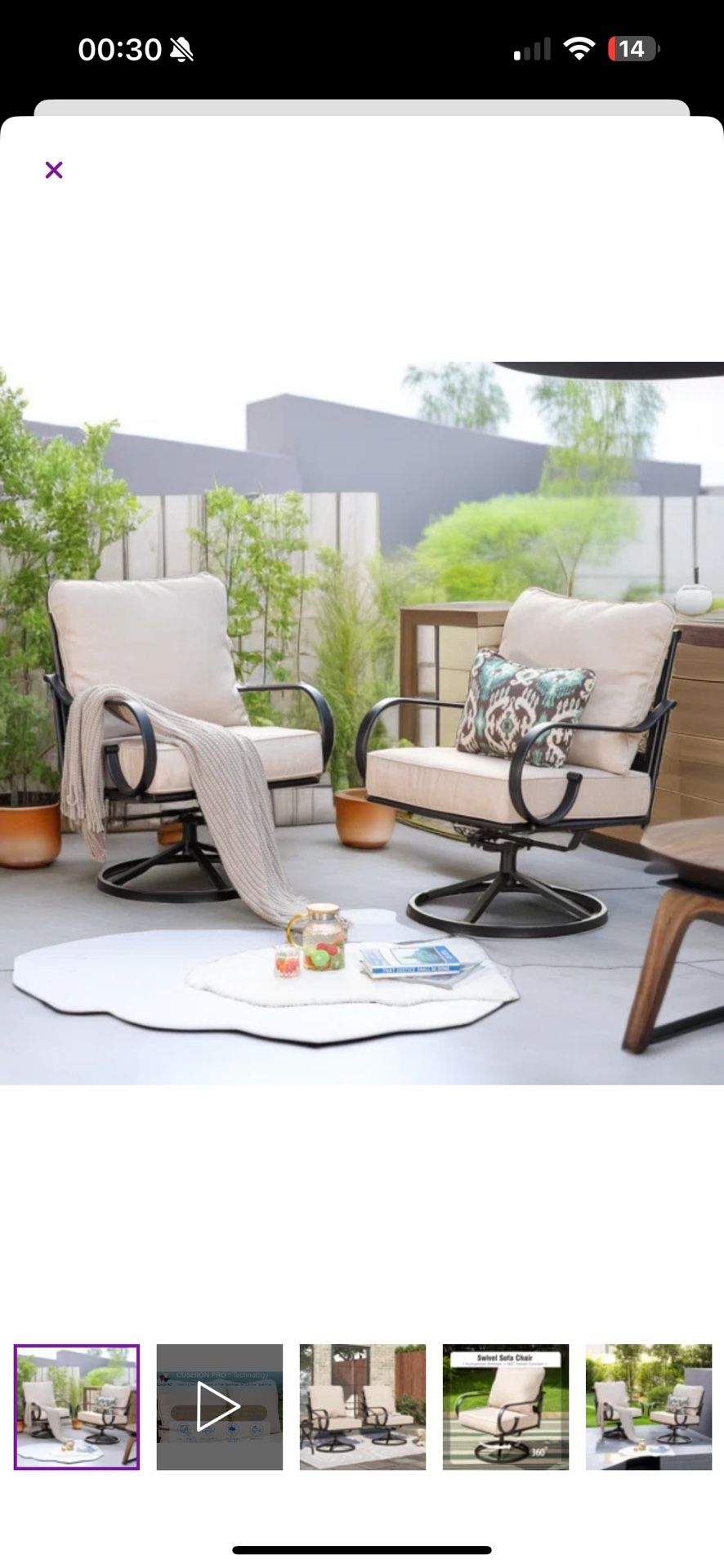 Arriona Swivel Patio Lounge Chair with Cushions