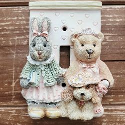 VINTAGE FRIENDS FOREVER BUNNY, BEAR, & DOG FIGI LIGHT SWITCH PLATE