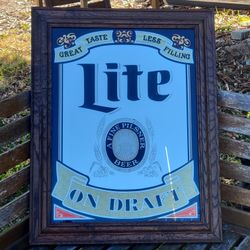 Vintage Miller Lite Wood Frame Beer Sign 