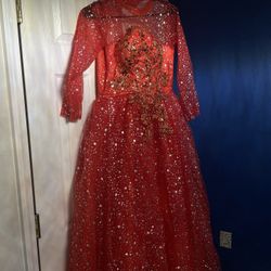 Red and Gold Prom dress