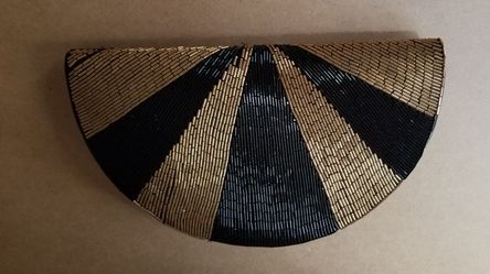 Vintage Black and Gold Beaded Clutch Purse