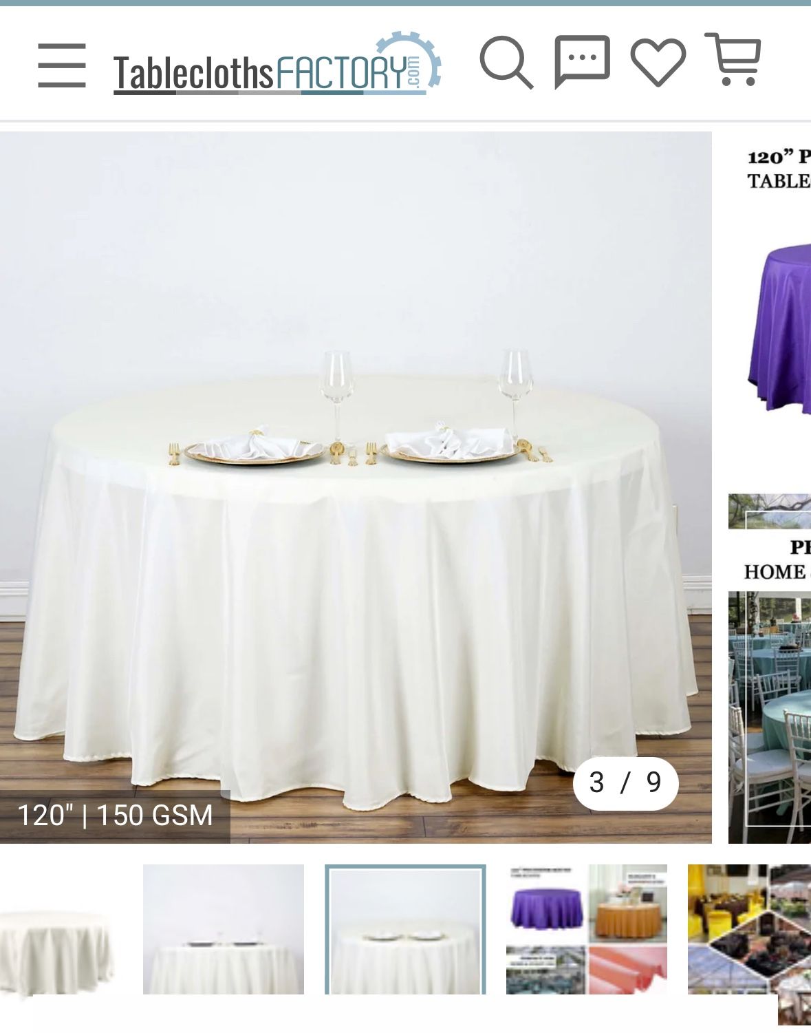 (7) Tablecloth - 120 Inch Round - Ivory - Unopened https://offerup.com/redirect/?o=VGFibGVjbG90aGZhY3RvcnkuY28=