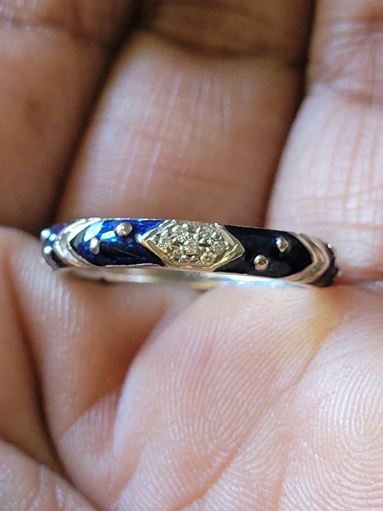 Hidalgo 18kt White Gold Blue Enamel Diamonds Ring