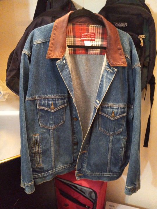 Marlboro Jean Jacket Genuine Leather Collar Extra Large