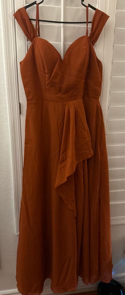 Burnt Orange chiffon dress with slit and lace up back