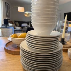 Crate & Barrel Marin White Stoneware Plates And bowls 