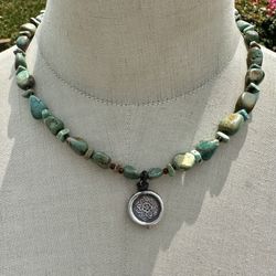 Peyote Bird  turquoise beaded   Sterling silver  pendant necklace