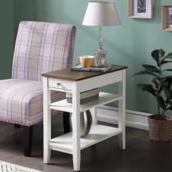 Convenience Concepts American Heritage 11.25 in.(W) Driftwood Top with White Frame 24 in.(H) Rectangle Wood End Table Three Tiers