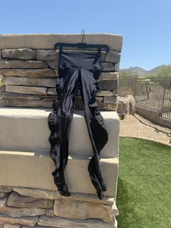 Leggings black with side ruffle women’s size small by CA Brazil  Measurements: 34 inches in length, 10 inches and 3 1/4 across the stretchy waist. Cro