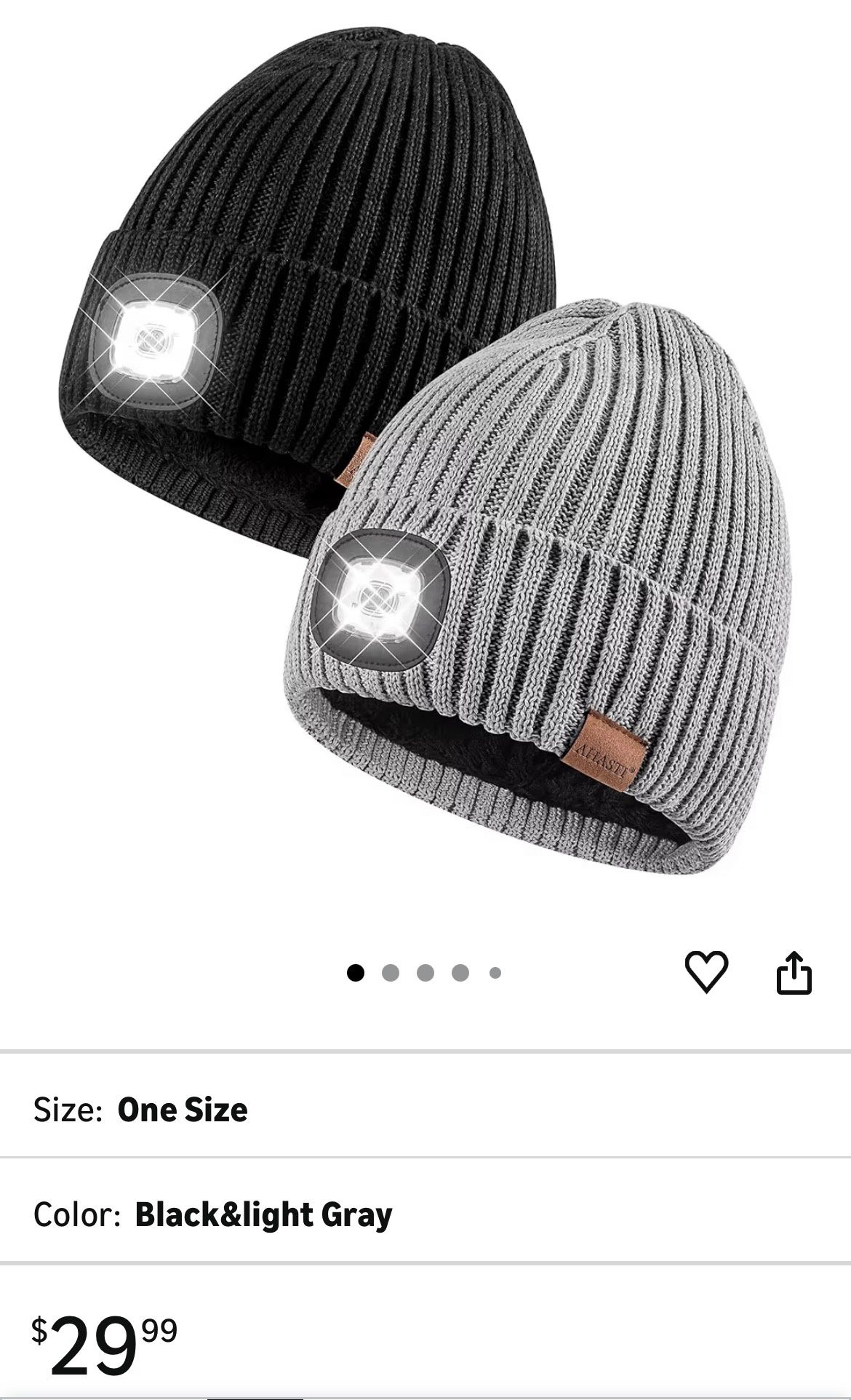 🆕 In 📦 Beanie with Light for Men2️⃣Pack,Hat with Light Built in Rechargeable Winter Warm Knitted Headlamp Caps,Gift for Men Dads Husband(Black&Light