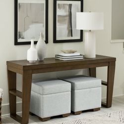 Sofa table & ottomans (2)