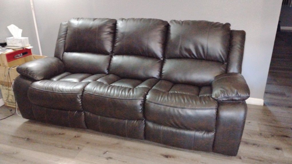 Faux Leather Dual Recliner Couch 