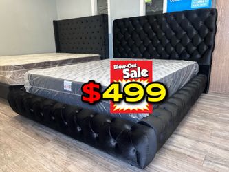 Queen size black European bed with orthopedic mattress included
