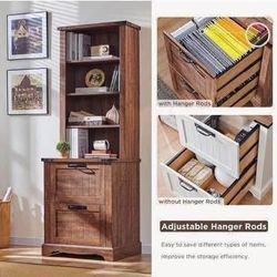 New Bookcase with 2 File Drawers For Home Or Office , 72" Tall Farmhouse Bookshlef with Storage