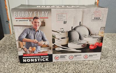 Bobby Flay 12pc Ceramic Nonstick Aluminum Cookware Set Cream