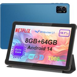 10 inch Android 14 Tablet – Octa-Core, 8GB RAM 64GB (Expandable to 1TB), 7000mAh Battery, IPS HD Display, Wi-Fi 6, OTG, Metal Body with Stand Case – F