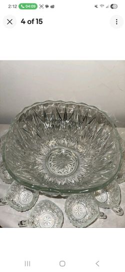 Crystal Punch Bowl With 8 Cups 
