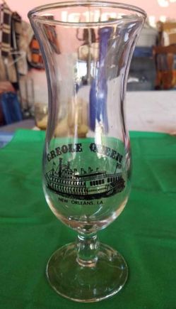 Creole Queen Paddle Riverboat New Orleans Loisiana Souvenir glass with painted emblem 8.25 inches tall A38V981