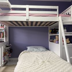 Twin Loft Bed/ Bunk Bed With Dresser, Shelves and Stairs 