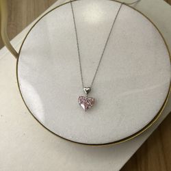 Sterling Silver Necklace With Pink Heart Diamond 