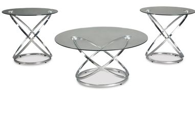 Modern Glass Coffee Table & 2 End Tables – Chrome 3-Piece Set