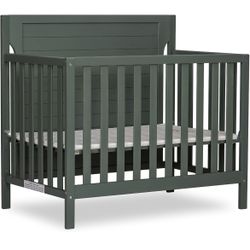 Dream On Me Bellport 4 in 1 Convertible Mini/Portable Crib In Safari Green, Non-Toxic Finish, Made of Sustainable New Zealand Pinewood, With 3 Mattres