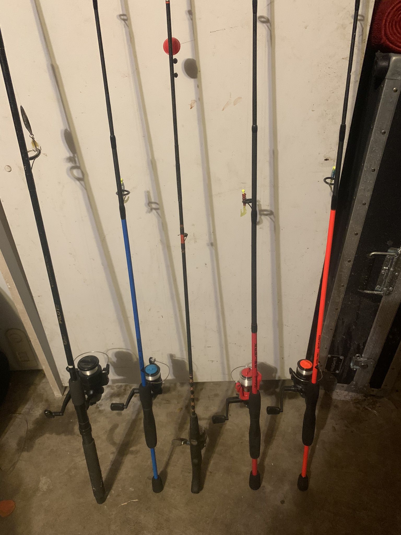 5 Fishing Poles Rods Reels