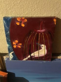 White Bird in Cage picture $15.00 cash only (serious buyers)