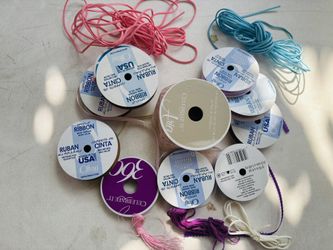 Craft Ribbon + Feathers + Cord Bundle (14+ Rolls)
