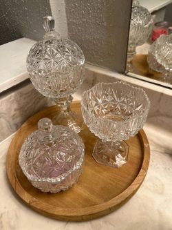 Three glass bowls- 2 with lids