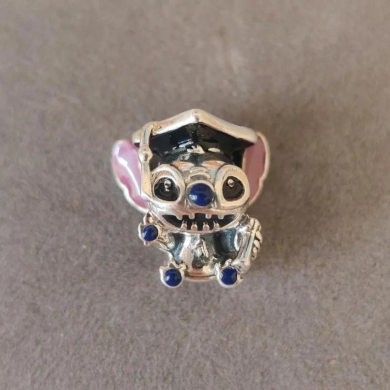 925 Sterling Silver Disney Stitch Graduation Charm For Bracelets DIY Necklace Pendant Gift for her
