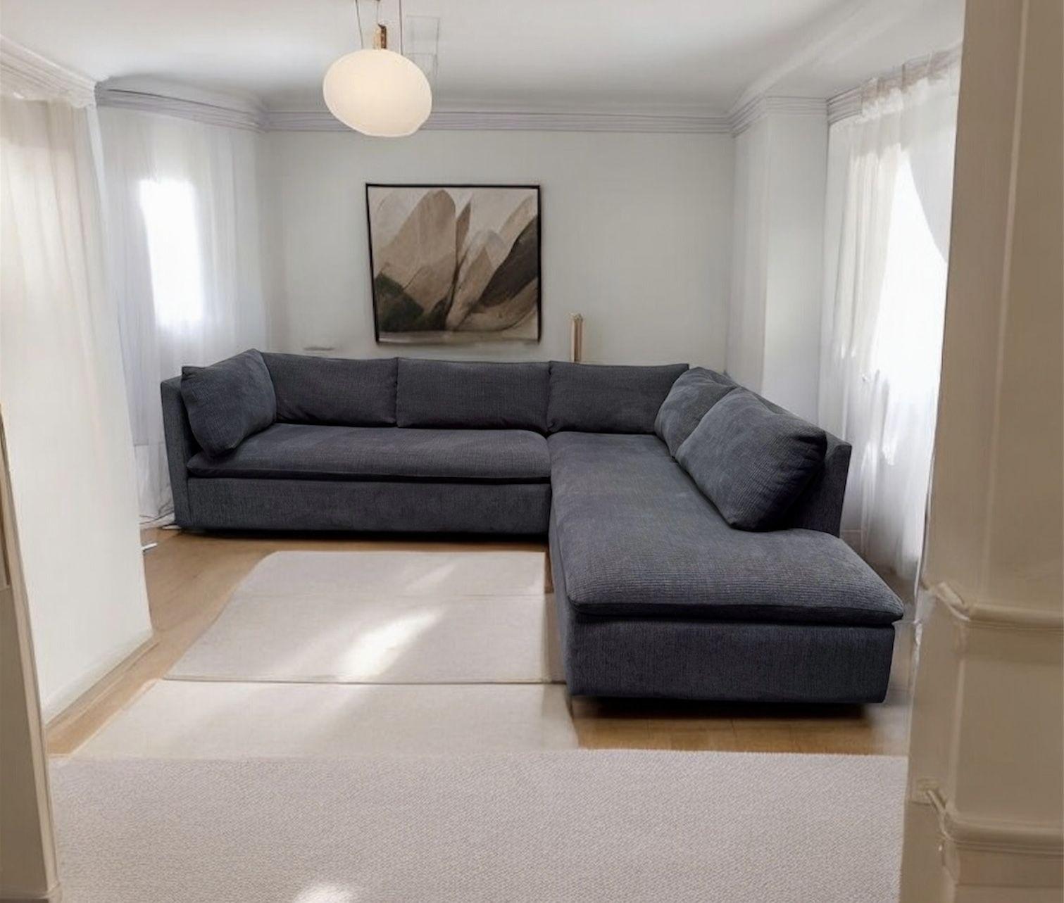 Sectional Couch - Dark Navy Blue  Bench Seat Cushions - Just washed *Clean af*. We deliver & set up