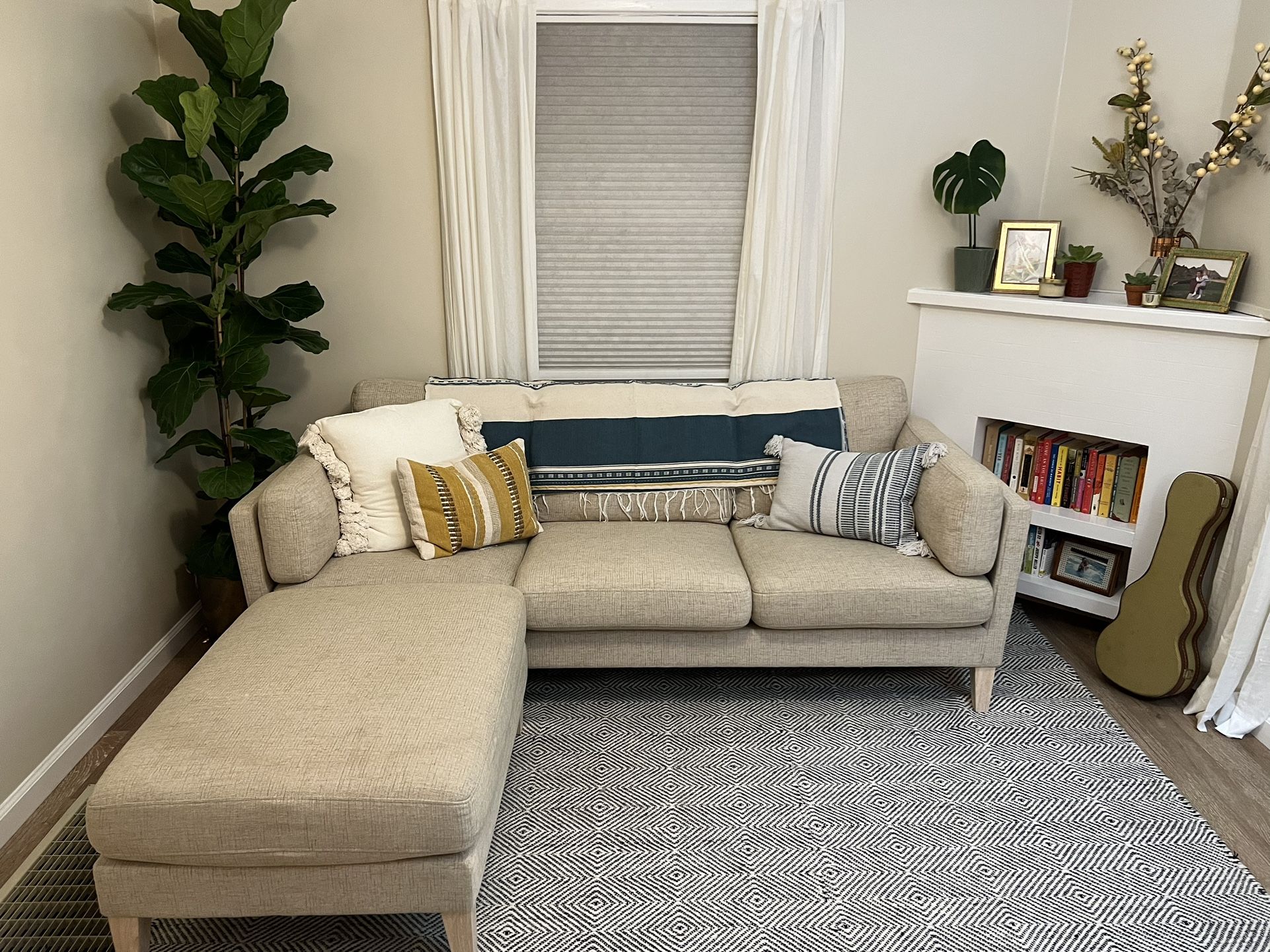 World Market Oatmeal Woven Noelle Sofa and Ottoman