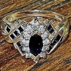 Sapphire And Diamond 10 K Gold Ring