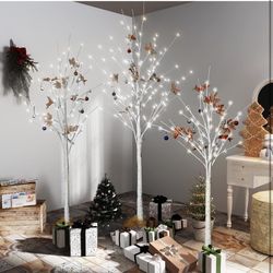 Lighted Tree Set of 3,Christmas Tree 4Ft,5Ft and 6Ft with LED Lights, Halloween Decoration,Suit for Festival/Party,Wedding,Birthday,Indoor and Outdoor