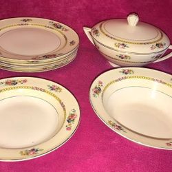 Vintage Edwin M. Knowles China 5 Dinner Plates Soup Salad Bowl Vegetable Bowl Serving Bowl & Lid