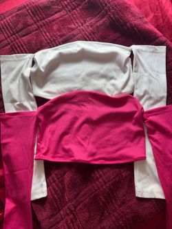white & hot pink off shoulder in size S