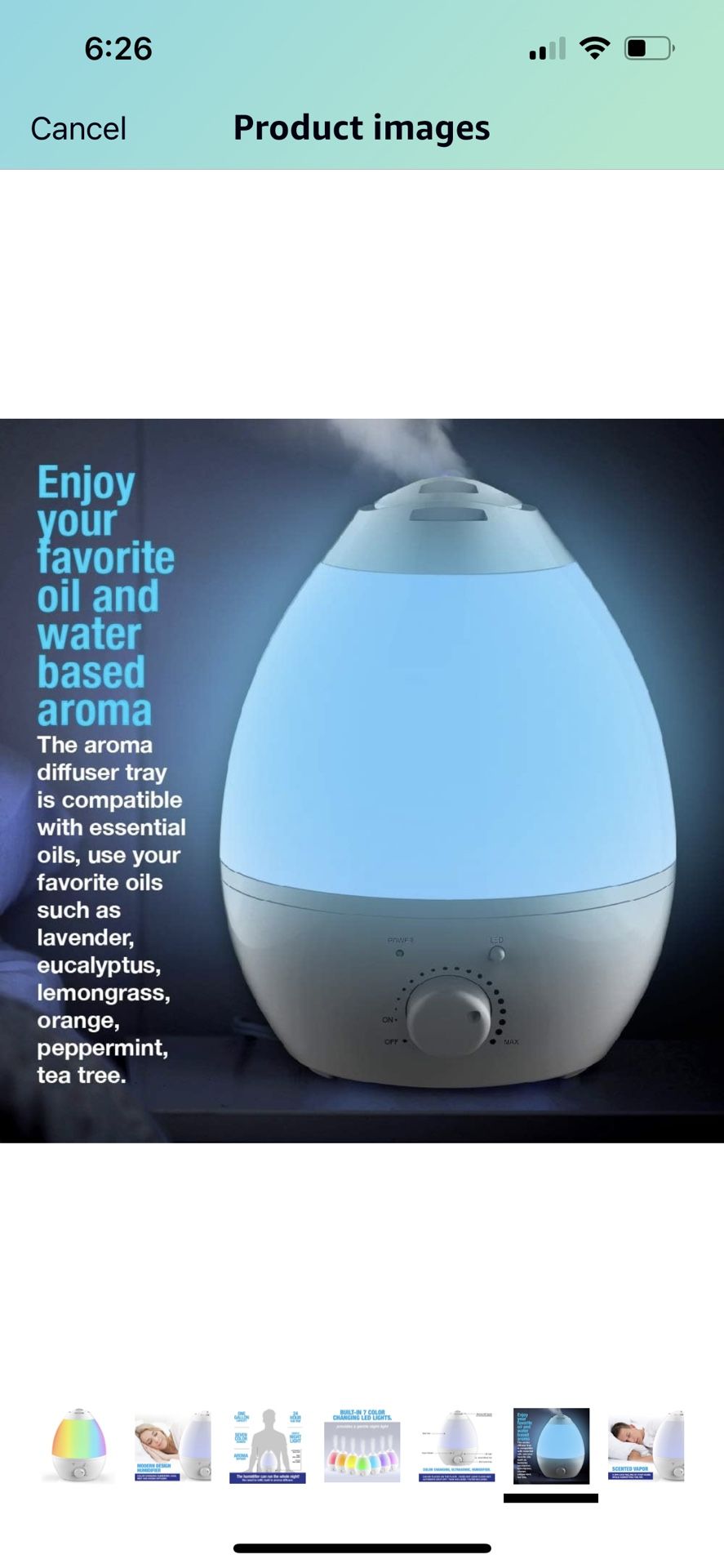 Bell & Howell Ultrasonic ChanNightsHumidifier, Aroma Diffuser, 7 Color LED, Auto Off Function, Night